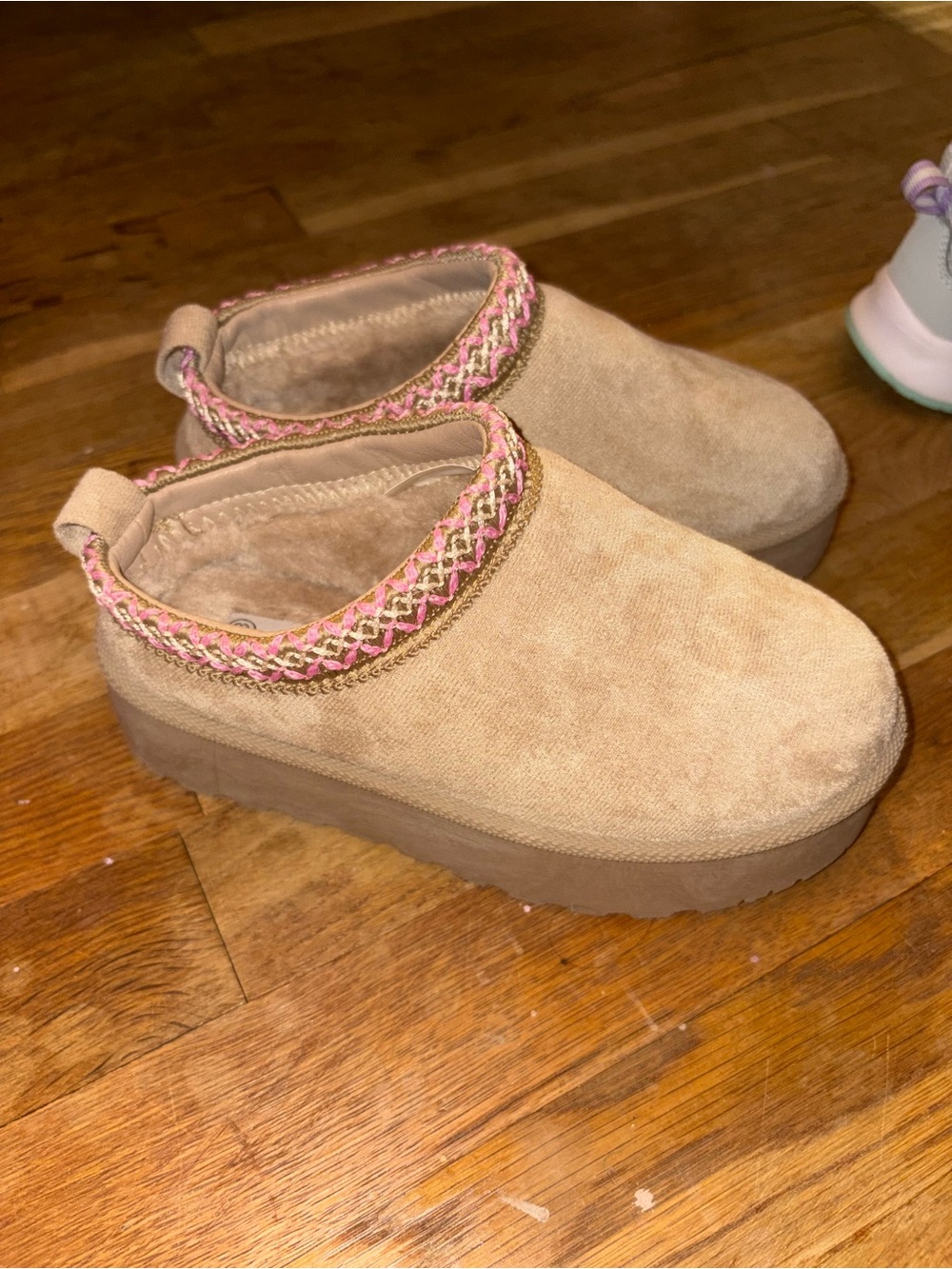 Kids Slip-On Faux Suede Clog with Pink Trim